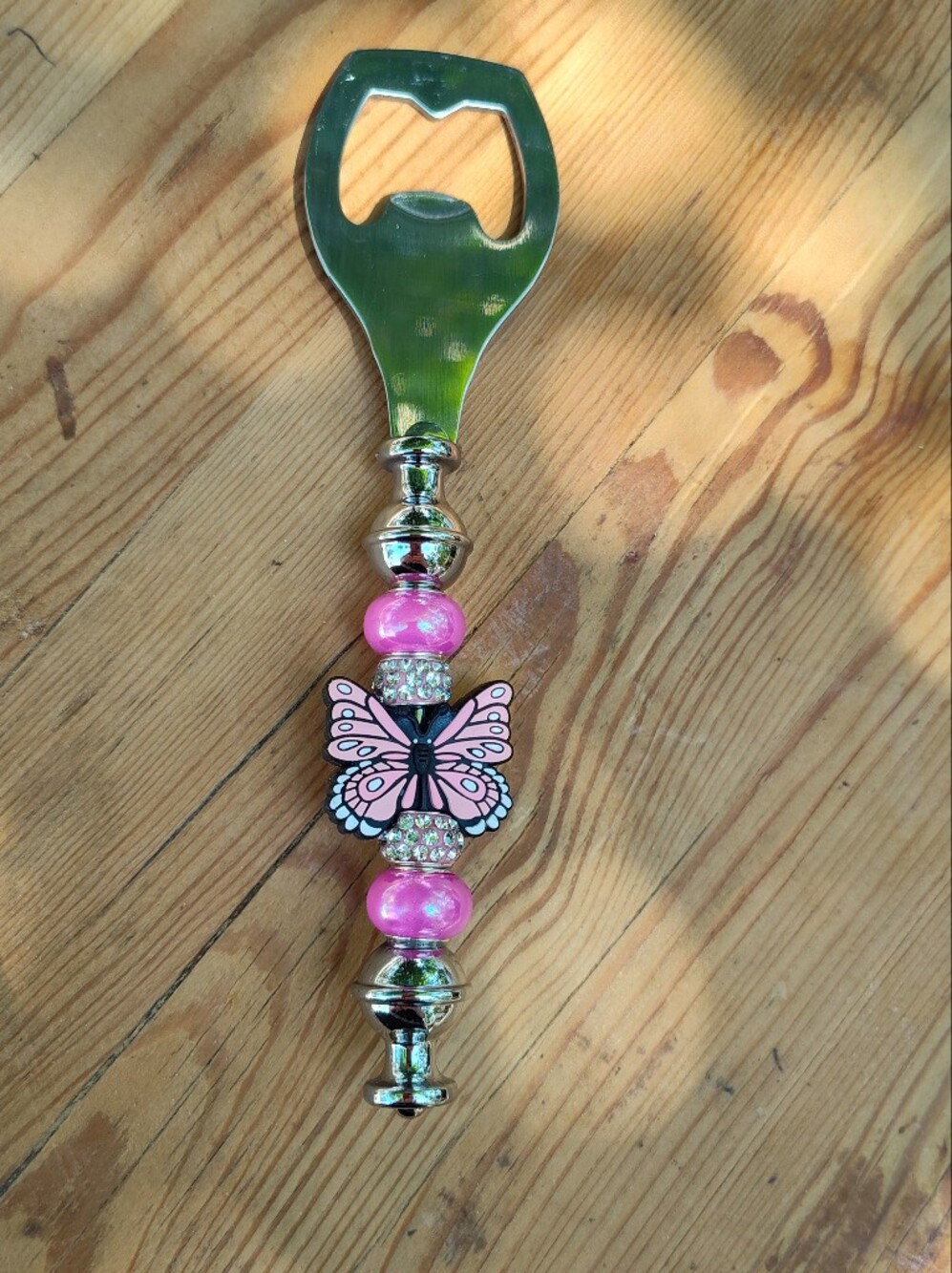 Beaded Butterfly Bottle Opener - Pink Accent